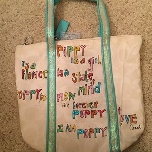 Coach Poppy Aqua Glitter Tote Bag (w/ Dust Bag)